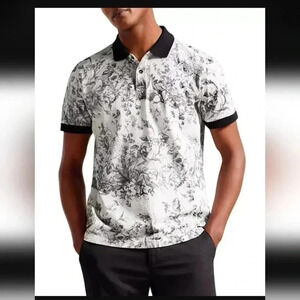 Ted Baker Quinten Contrast Trim Floral Print Polo Shirt
